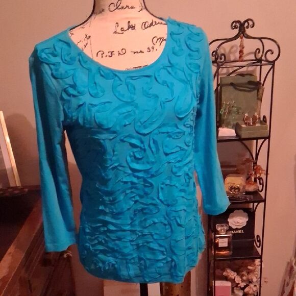 NWT Cable & Gauge Turquoise Textured Blouse Medium - Picture 1 of 13